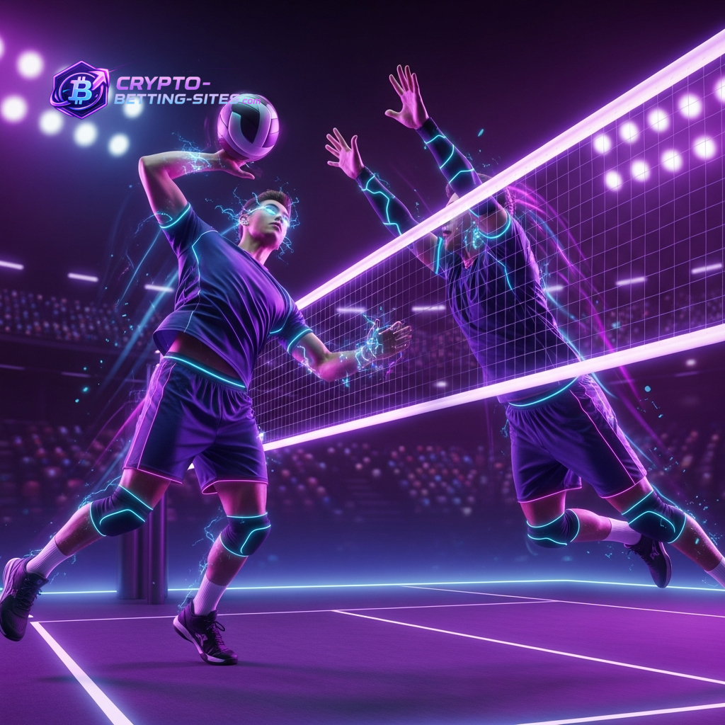 Zwei Athleten in einem futuristischen Neon-Stadion stehen sich gegenüber und symbolisieren die Teamaufstellungen und die bevorstehende Konfrontation zwischen Kanada und Katar.